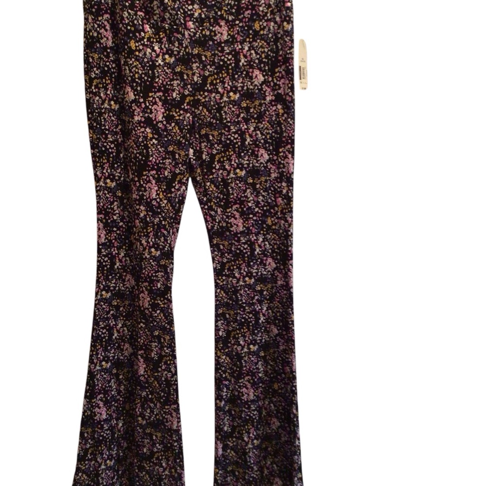 Black Floral Print Flare Leg Pants by No Boundaries size XL